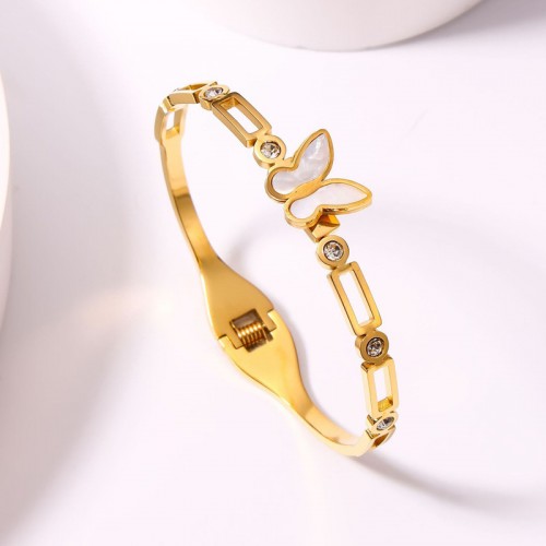 Arihant Stainless Steel Gold Plated Butterfly inspired Mother Of Pearls Contemporary Bracelet
