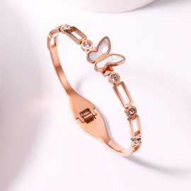 Arihant Stainless Steel Rose Gold Plated Butterfly inspired Mother Of Pearls Contemporary Bracelet