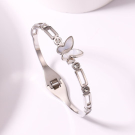 Arihant Stainless Steel Silver Plated Butterfly inspired Mother Of Pearls Contemporary Bracelet
