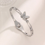 Arihant Stainless Steel Silver Plated Butterfly inspired Mother Of Pearls Contemporary Bracelet