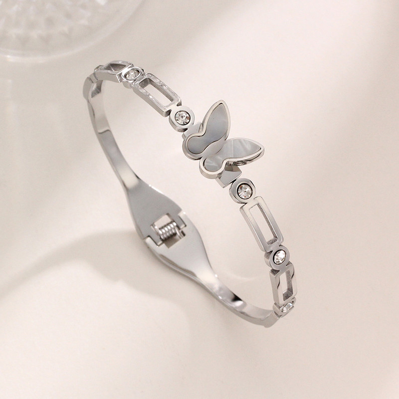 Arihant Stainless Steel Silver Plated Butterfly inspired Mother Of Pearls Contemporary Bracelet