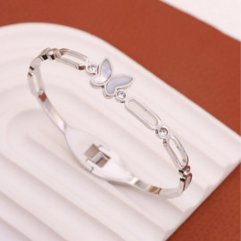 Arihant Stainless Steel Silver Plated Butterfly inspired Mother Of Pearls Contemporary Bracelet