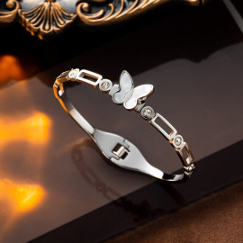 Arihant Stainless Steel Silver Plated Butterfly inspired Mother Of Pearls Contemporary Bracelet
