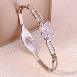 Arihant Stainless Steel Silver Plated Butterfly inspired Mother Of Pearls Contemporary Bracelet