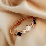 Arihant Stainless Steel Rose Gold Plated Mother Of Pearls Three Clover Leaf Irish Design Bracelet