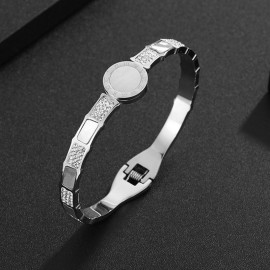 Arihant Stainless Steel Silver Plated Mother Of Pearl Roman Numerals AD Studded Bracelet
