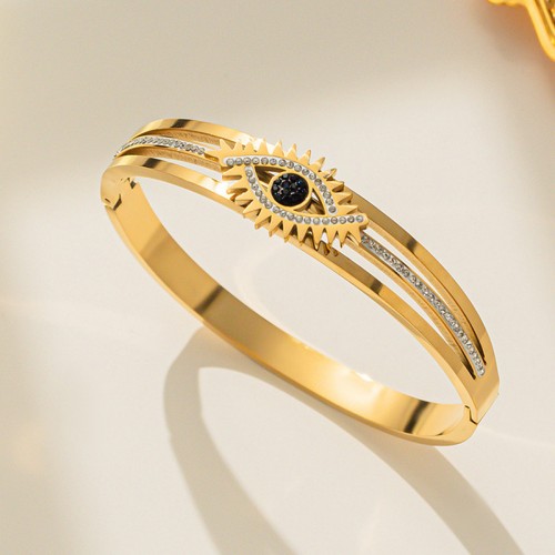 Arihant Stainless Steel Gold Plated American Diamond Studded Evil Eye Bracelet