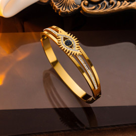 Arihant Stainless Steel Gold Plated American Diamond Studded Evil Eye Bracelet