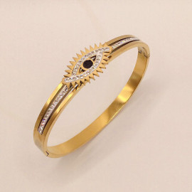 Arihant Stainless Steel Gold Plated American Diamond Studded Evil Eye Bracelet