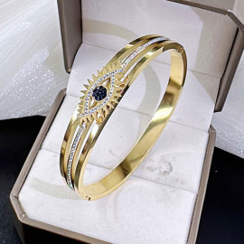 Arihant Stainless Steel Gold Plated American Diamond Studded Evil Eye Bracelet