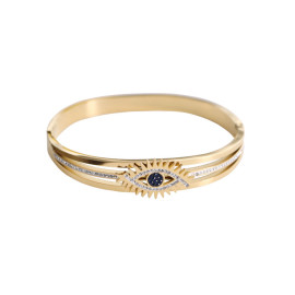 Arihant Stainless Steel Gold Plated American Diamond Studded Evil Eye Bracelet