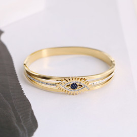 Arihant Stainless Steel Gold Plated American Diamond Studded Evil Eye Bracelet