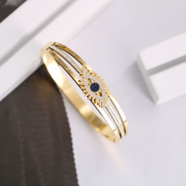 Arihant Stainless Steel Gold Plated American Diamond Studded Evil Eye Bracelet