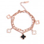 Arihant Stainless Steel Rose Gold Plated Mother Of Pearls Clover inspired Irish Design Wraparound Bracelet