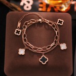 Arihant Stainless Steel Rose Gold Plated Mother Of Pearls Clover inspired Irish Design Wraparound Bracelet