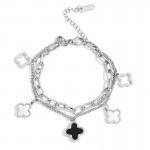Arihant Stainless Steel Silver Plated Mother Of Pearls Clover inspired Irish Design Wraparound Bracelet