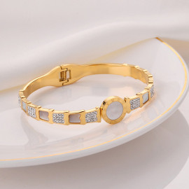 Arihant Stainless Steel Gold Plated Mother Of Pearl Roman Numerals AD Studded Bracelet