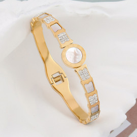 Arihant Stainless Steel Gold Plated Mother Of Pearl Roman Numerals AD Studded Bracelet