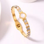 Arihant Stainless Steel Gold Plated Mother Of Pearl Roman Numerals AD Studded Bracelet