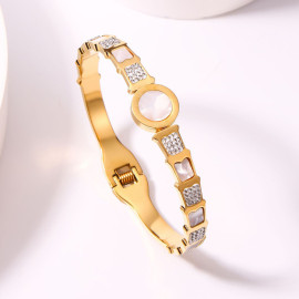 Arihant Stainless Steel Gold Plated Mother Of Pearl Roman Numerals AD Studded Bracelet