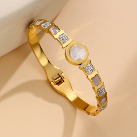 Arihant Stainless Steel Gold Plated Mother Of Pearl Roman Numerals AD Studded Bracelet