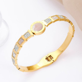 Arihant Stainless Steel Gold Plated Mother Of Pearl Roman Numerals AD Studded Bracelet