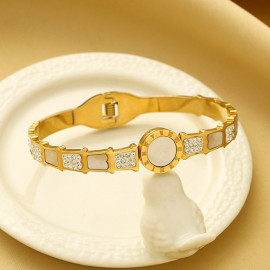 Arihant Stainless Steel Gold Plated Mother Of Pearl Roman Numerals AD Studded Bracelet