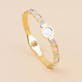 Arihant Stainless Steel Gold Plated Mother Of Pearl Roman Numerals AD Studded Bracelet
