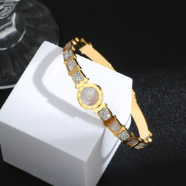 Arihant Stainless Steel Gold Plated Mother Of Pearl Roman Numerals AD Studded Bracelet
