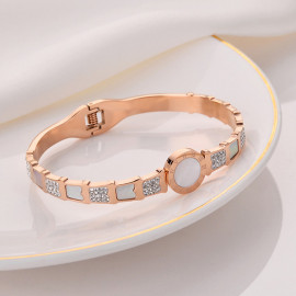 Arihant Stainless Steel Rose Gold Plated Mother Of Pearl Roman Numerals AD Studded Bracelet