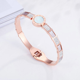 Arihant Stainless Steel Rose Gold Plated Mother Of Pearl Roman Numerals AD Studded Bracelet