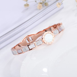Arihant Stainless Steel Rose Gold Plated Mother Of Pearl Roman Numerals AD Studded Bracelet