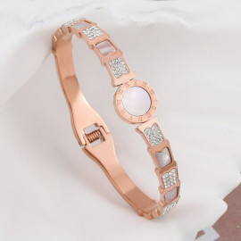 Arihant Stainless Steel Rose Gold Plated Mother Of Pearl Roman Numerals AD Studded Bracelet