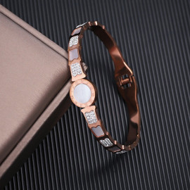 Arihant Stainless Steel Rose Gold Plated Mother Of Pearl Roman Numerals AD Studded Bracelet