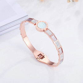 Arihant Stainless Steel Rose Gold Plated Mother Of Pearl Roman Numerals AD Studded Bracelet