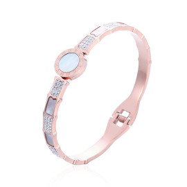 Arihant Stainless Steel Rose Gold Plated Mother Of Pearl Roman Numerals AD Studded Bracelet