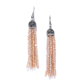 Beige & Black Silver-Plated Handcrafted Tasselled Drop Earrings 6221