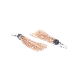 Beige & Black Silver-Plated Handcrafted Tasselled Drop Earrings 6221