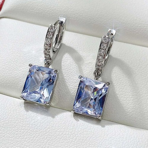 Arihant Silver Plated Rectangular American Diamond Studded Crushed Ice Cut Drop Earrings