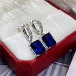 Arihant Silver Plated Navy Blue Rectangular AD Studded Crushed Ice Cut Drop Earrings