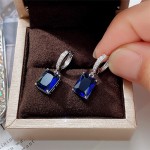 Arihant Silver Plated Navy Blue Rectangular AD Studded Crushed Ice Cut Drop Earrings