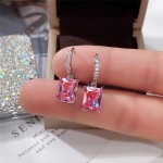 Arihant Silver Plated Pink Rectangular American Diamond Studded Crushed Ice Cut Drop Earrings