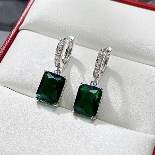 Arihant Silver Plated Green Rectangular American Diamond Studded Crushed Ice Cut Drop Earrings