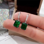 Arihant Silver Plated Green Rectangular American Diamond Studded Crushed Ice Cut Drop Earrings