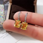 Arihant Silver Plated Yellow Rectangular AD Studded Crushed Ice Cut Drop Earrings