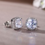 Arihant Silver Plated American Diamond Studded Square Crushed Ice Cut Stud Earrings