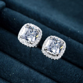 Arihant Silver Plated American Diamond Studded Square Crushed Ice Cut Stud Earrings
