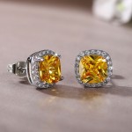 Arihant Silver Plated American Diamond Studded Yellow Square Crushed Ice Cut Stud Earrings
