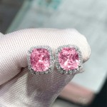 Arihant Silver Plated American Diamond Studded Pink Square Crushed Ice Cut Stud Earrings