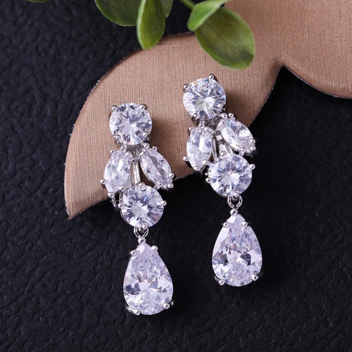 Arihant Silver Plated American Diamond Studded Contemporary Crushed Ice Cut Drop Earrings